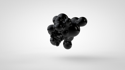 3d illustration of black oil droplets randomly spaced and isolated on a white background. 3d renderi