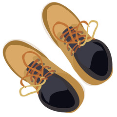 Sticker - men's shoes with laces, top view, isolated, vector