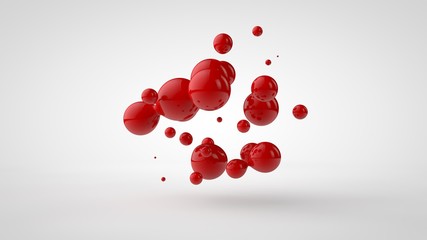 Poster - 3d rendering of a plurality of drops of the red liquid looked like blood, juice. drops of different 
