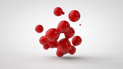 Poster - 3d rendering of a plurality of drops of the red liquid looked like blood, juice. drops of different 