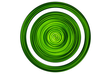 Wall Mural - Green neon led light lines swirl. Round abstract circle shape button ring. Long exposure motion glow. 