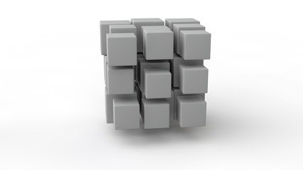 Poster - 3d rendering of a set of cubes located in space, of different size, white color, isolated on a white