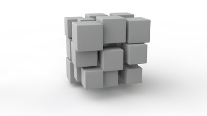 Poster - 3d rendering of a set of cubes located in space, of different size, white color, isolated on a white