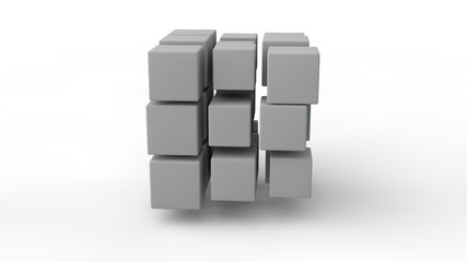 Poster - 3d rendering of a set of cubes located in space, of different size, white color, isolated on a white