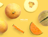 Creative layout made of melon. Flat lay. Food concept. Watermelon on yellow background.