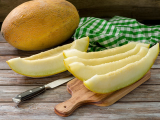 ripe sliced melon slices on the table