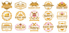 A Collection Of Bakery Logo Template, Bakery Shop Emblem Set, Vintage Retro Style Logo Pack