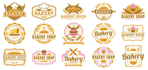 A collection of Bakery logo template, Bakery shop emblem set, vintage retro style logo pack