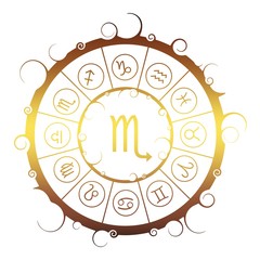 Wall Mural - Astrological symbols in the circle. Golden metallic gradient. Scorpion sign