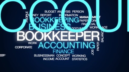 Poster - Bookkeeper animated word cloud. Kinetic typography.