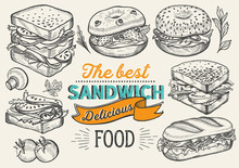Sandwich Illustration - Bagel, Snack, Hamburger For Restaurant