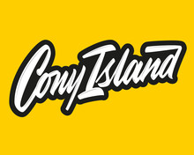 Cony Island Vector Lettering Sign On Yellow Background