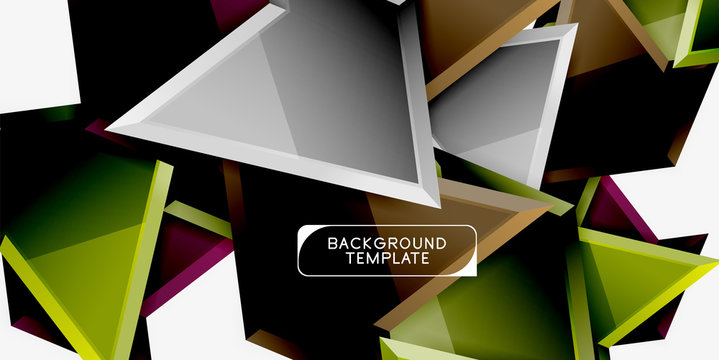 Bright colorful triangular poly 3d composition,abstract geometric background, minimal design, polygonal futuristic poster