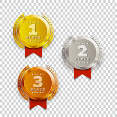 Wall Mural - 1st, 2nd, 3rd place logo's with laurels and ribbons. Vector illustration.