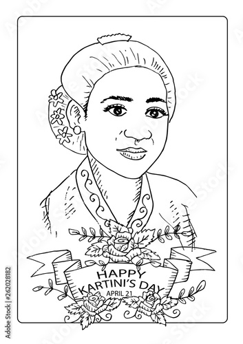 Kartini S Day Coloring Page Kartini Day R A Kartini The Heroes Of Women And Human Right In Indonesia 21 April Stock Illustration Adobe Stock