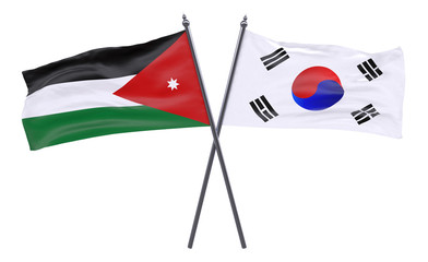 Jordan and South Korea, two crossed flags isolated on white background. 3d image