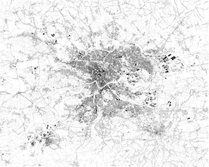  Satellite map of Krakow, it is the second largest and one of the oldest cities in Poland.  Map of streets and buildings of the town center. Europe