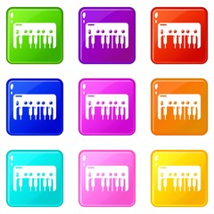 Poster - Synthesizer piano icons set 9 color collection isolated on white for any design