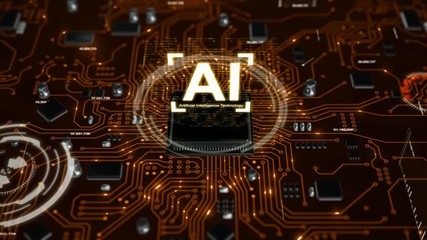 Poster - 3d render animation of ai artificial intelligence in cpu chipset central processor unit and electric