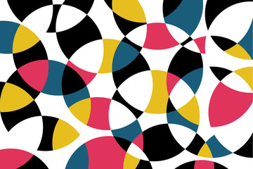 Wall Mural - abstract background pattern made with circular geometric shapes in blue, red, yellow and black color