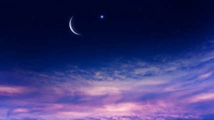 Wall Mural - light from sky . religion background . the sky at night with stars. new moon . ramadan background . 