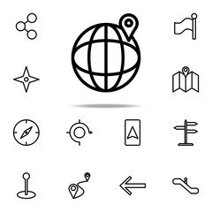 Aufkleber - pin on the globe icon. Navigation icons universal set for web and mobile