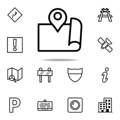 Aufkleber - expanded map with pin icon. Navigation icons universal set for web and mobile