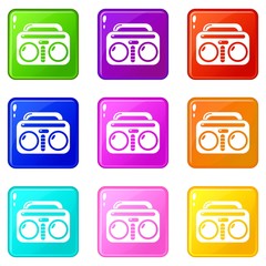 Poster - Vintage boombox icons set 9 color collection isolated on white for any design