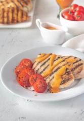 Poster - Grilled chicken breast with sauce and cherry tomatoes