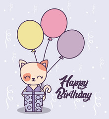 Sticker - happy birthday card with cute cat