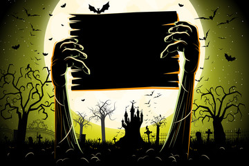 Sticker - Halloween banner/ poster with hands/ bat/ cemetery