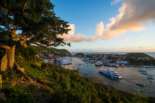 Caribbean, Lesser Antilles, Saint Barthelemy, Gustavia, Harbor, Luxury Yachts At Sunset