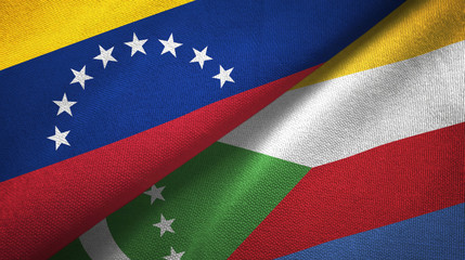 Venezuela and Comoros two flags textile cloth, fabric texture