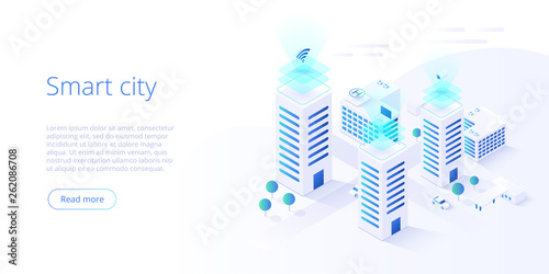 Cuadros en Lienzo Smart city or intelligent building isometric vector concept