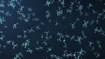 Wall Mural - 3D animation molecule structure. Scientific medical background with atoms and molecules. Scientific animation for your banner, flyer, template, text. Molecule consists of atoms chemical element