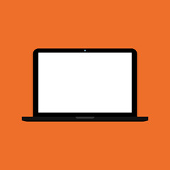 Fototapete - Black color flat style laptop or notebook, flat style computer with blank white screen.