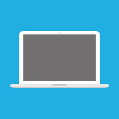 Fototapete - White flat style laptop with blank gray screen, isolated on blue background.