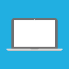 Fototapete - Silver notebook with white blank screen, flat style vector icon isolated on blue background.