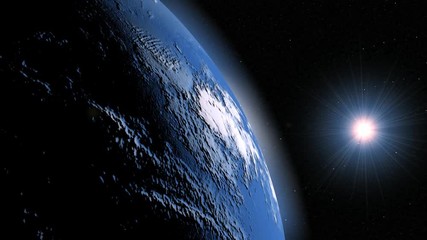 Wall Mural - Blue planet Earth in the dark galaxy. The space of the abstract sphere in the Universe.