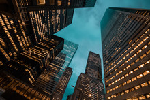 Night View Of Toronto City Skyscrapers; Look Up;