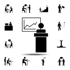 Poster - Man diagram explains icon. Simple glyph, flat vector element of People icons set for UI and UX, website or mobile application