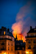 Notre Dame burning during night, Paris