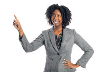 Black African American Female Businesswoman Isolated On A White Background Advertising And Pointing Up