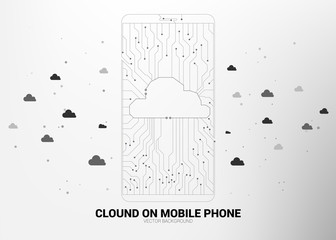Poster - cloud icon shaped mobile phone with circuit line graphic, concept of Cloud computing network technology