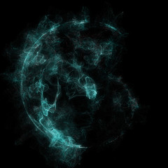 Poster - Abstract particles background with corrupted point sphere. Sun Solar Flare Particles coronal mass ejections. Globe grids with a broken structure. 3D render