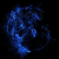 Poster - Abstract particles background with corrupted point sphere. Sun Solar Flare Particles coronal mass ejections. Globe grids with a broken structure. 3D render