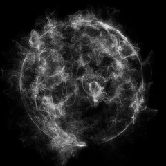 Poster - Abstract particles background with corrupted point sphere. Sun Solar Flare Particles coronal mass ejections. Globe grids with a broken structure. 3D render