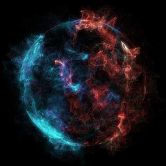 Poster - Abstract particles background with corrupted point sphere. Sun Solar Flare Particles coronal mass ejections. Globe grids with a broken structure. 3D render
