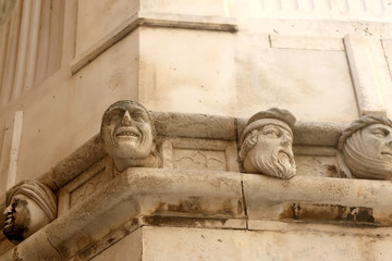 Decorative details of historic renaissance Cathedral of St. James, famous UNESCO World Heritage Site in Sibenik, Croatia. 