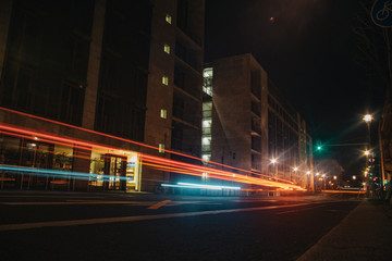 Transport light trails on european Berlin streets